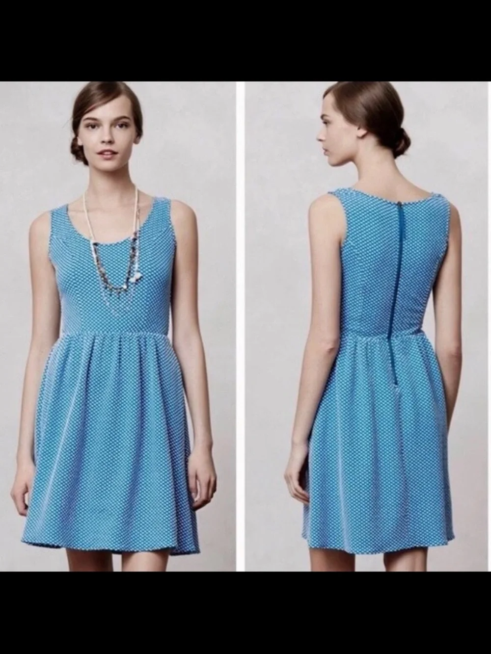 Anthropologie Maeve Textured Caldera Dress Blue White Polka Dot Size Small